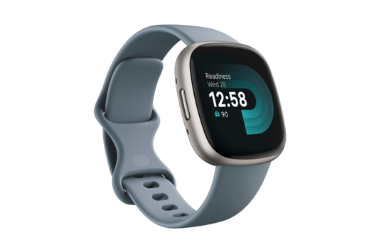 Fitbit Versa 4 Smartwatch - Waterfall Blue/Platinum Aluminum