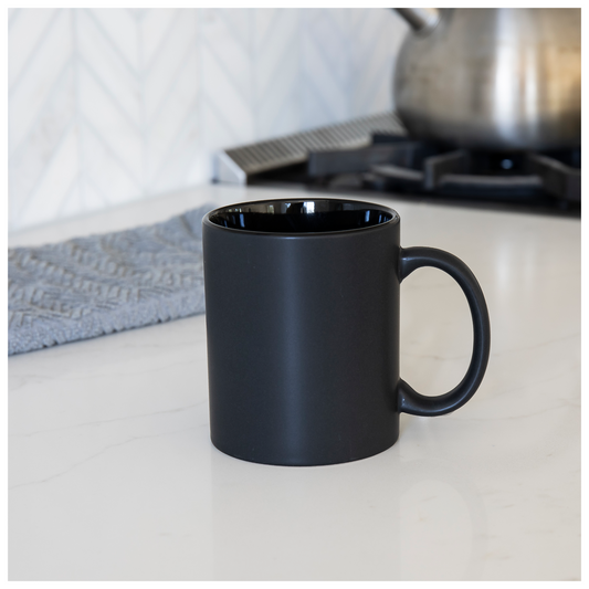 matte black 12 oz c-handle mug
