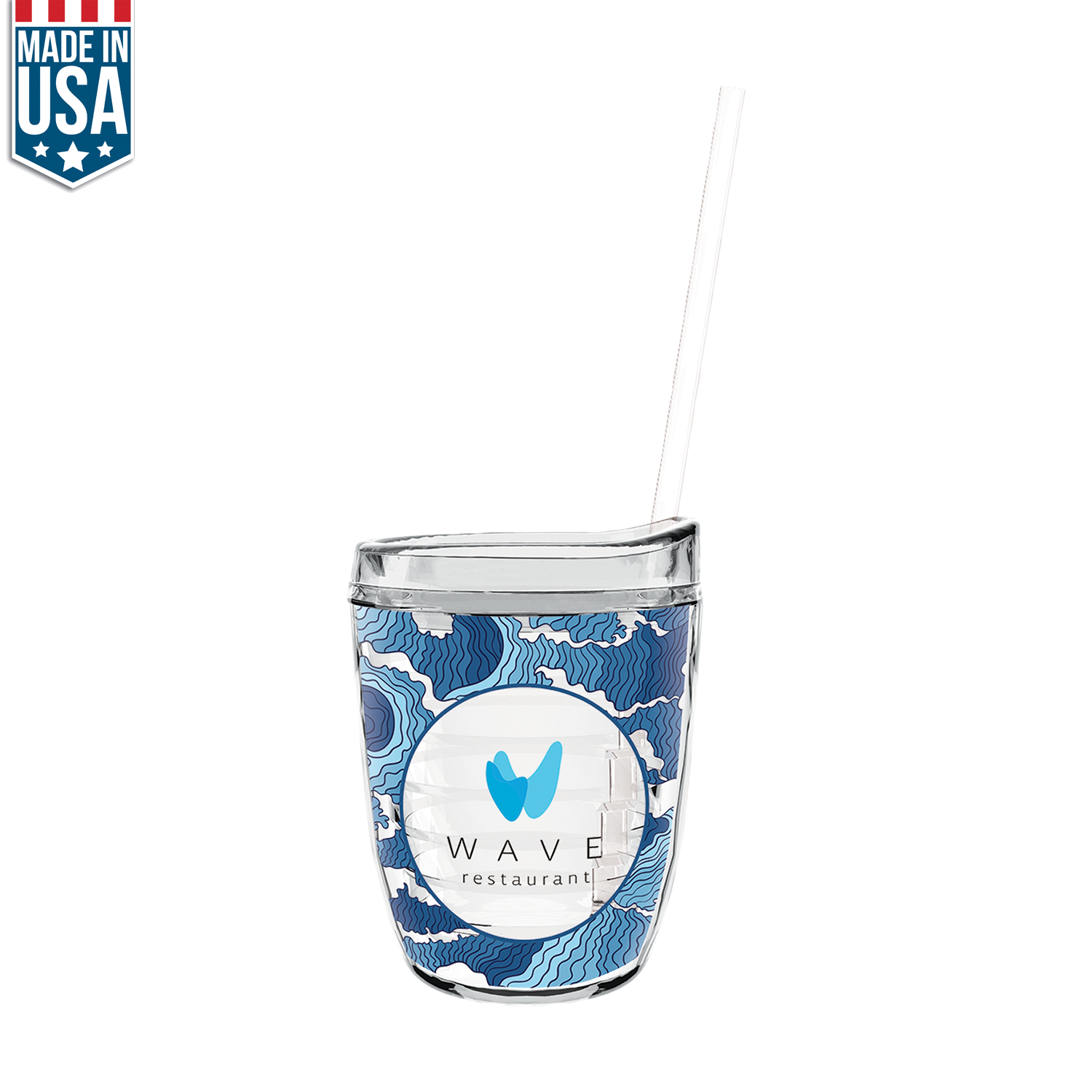 Clear 12 Oz Made In The U.S.A Tumbler with Lid & Straw