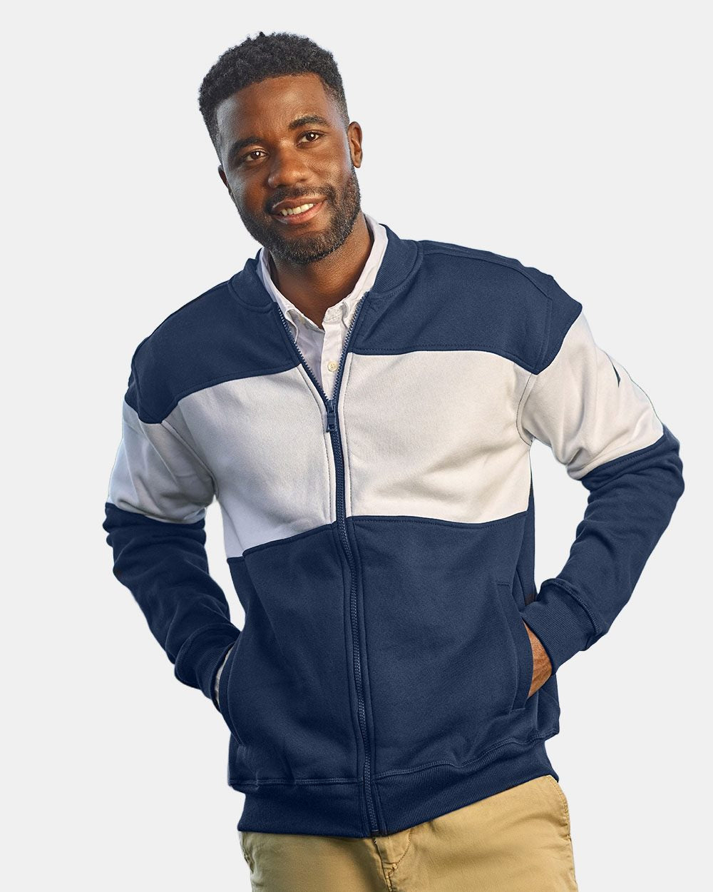 Unisex Anchor Fleece Colorblocked Bomber Jacket - N17928