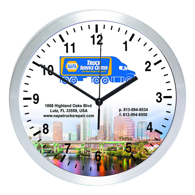 "Balance" 10” Brushed Metal Wall Clock with Glass Lens