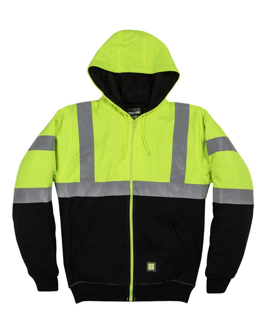 Men's Hi-Vis Class 3 Color Block Full-Zip Hooded Sweatshirt - HVF023
