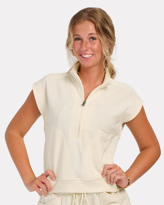 Women's French Terry Half-Zip Short Sleeve Sweatshirt - BW2407