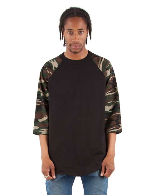 Unisex Three-Quarter Sleeve Camo Raglan T-Shirt - SHRAGCM