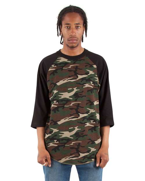Unisex Three-Quarter Sleeve Camo Raglan T-Shirt - SHRAGCM