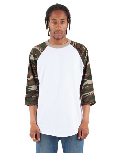 Unisex Three-Quarter Sleeve Camo Raglan T-Shirt - SHRAGCM