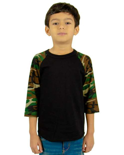 Youth Three-Quarter Sleeve Camo Raglan T-Shirt - SHRAGCY
