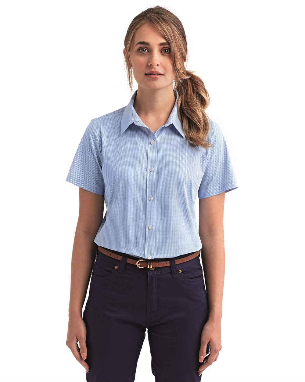 Women's Microcheck Gingham Short Sleeve Cotton Dress Shirt - RP321