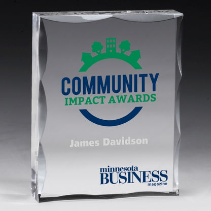 Laser Engraved Scalloped Acrylic Paperweight Awards - 4” x 5” x 1”