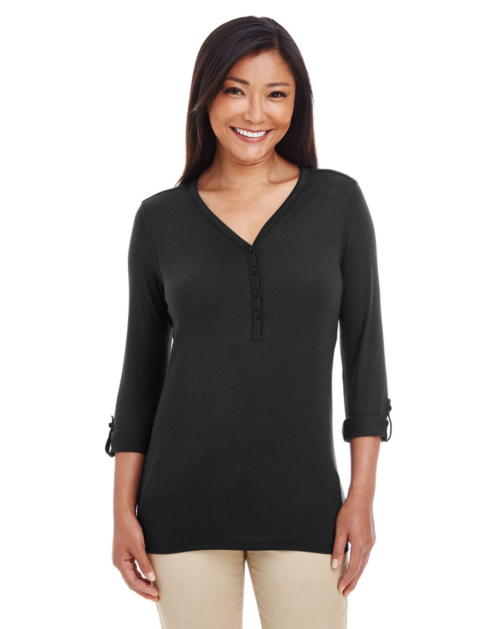 Women's Perfect Fit™ Y-Placket Convertible Sleeve Knit Top - DP186W