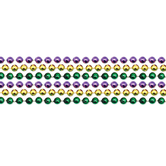 Multicolor 7.5 Mm Bead Necklace (Mardi Gras Colors)