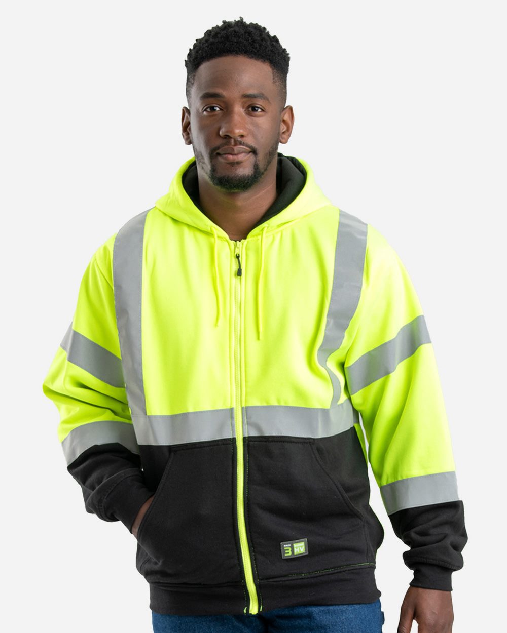 Men's Hi-Vis Class 3 Color Block Full-Zip Hooded Sweatshirt - HVF023