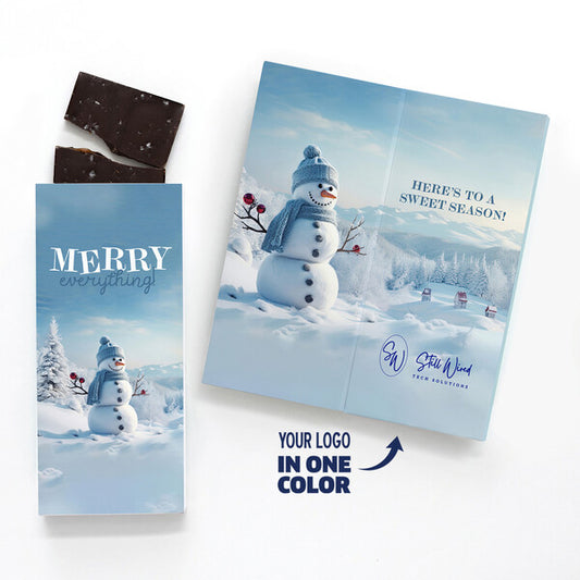 One Color Foil-Stamped Stock Snowman Sweeter Cards with Sea Salt Caramel Chocolate Bar