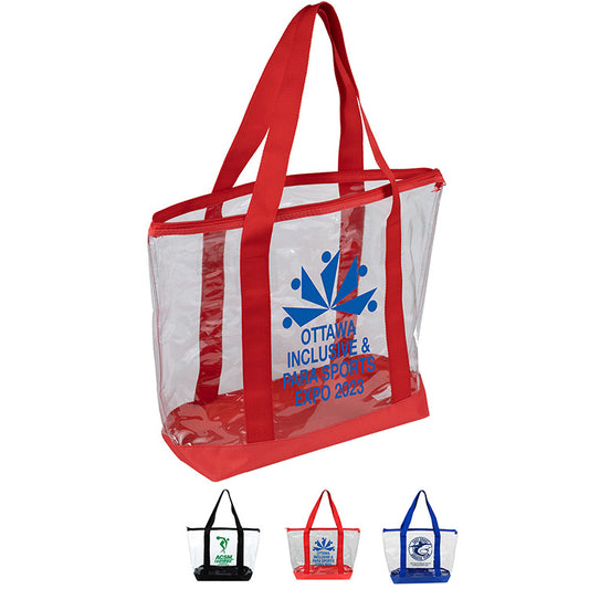 19”W x 13 ½”H x 6”Gusset - "BONDI" Jumbo Clear Zippered Tote Bag