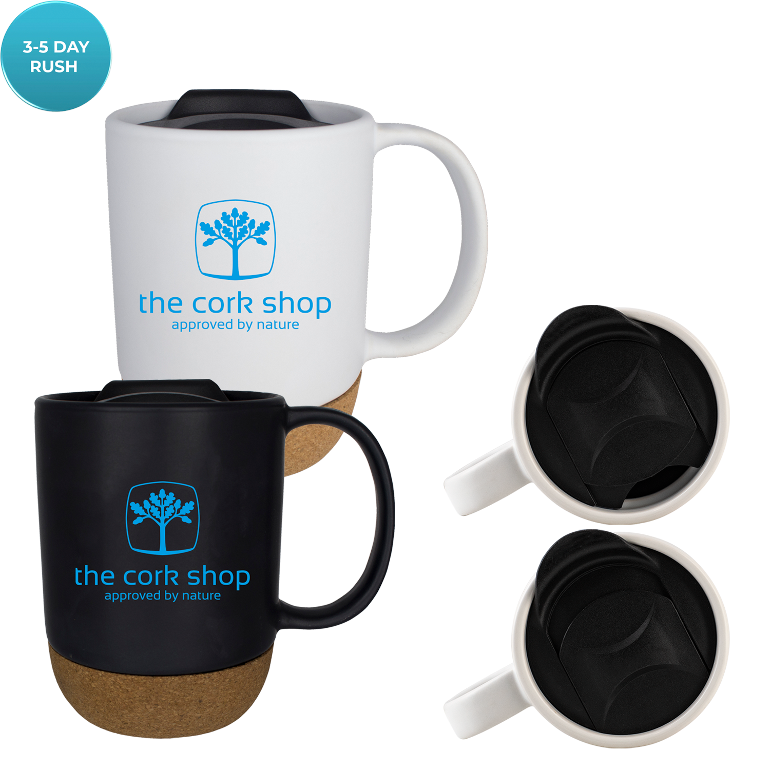 Black 14 Oz Ceramic Cork Bottom Mug