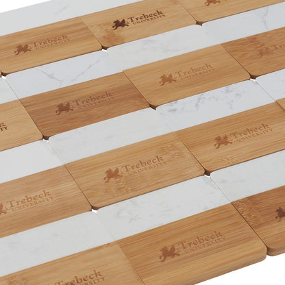 Marble and Bamboo Coaster Set