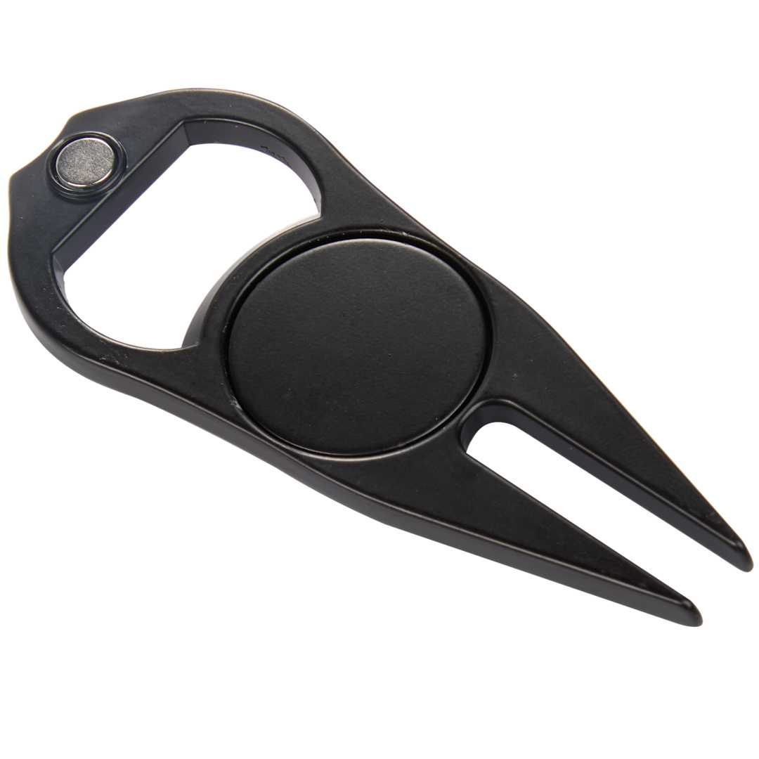 Front View of Black Bottle Opener Divot Tool with Ball Marker
