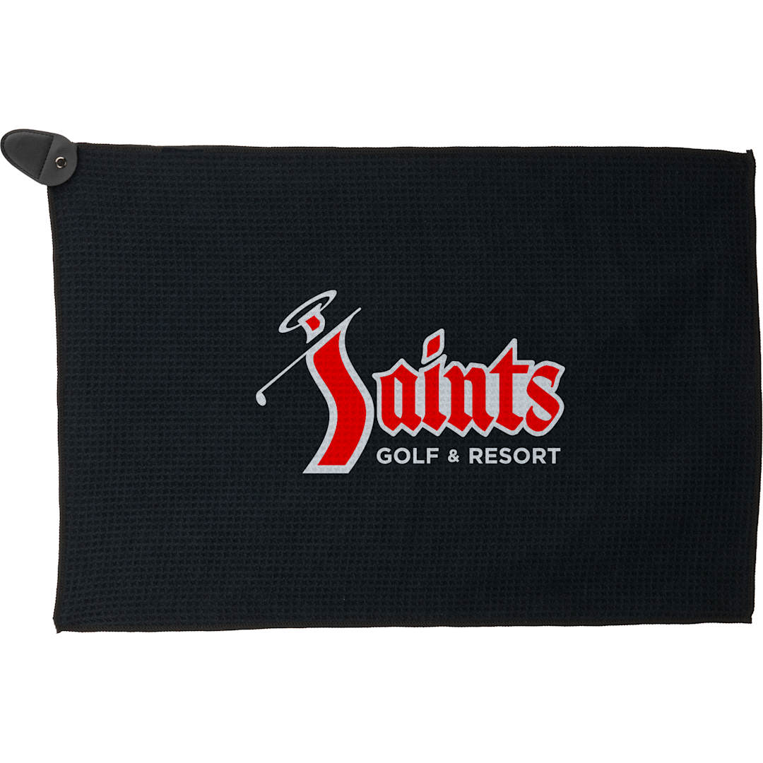 Front View of Black 300g Magnetic Waffle Golf Towel