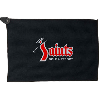 Front View of Black 300g Magnetic Waffle Golf Towel