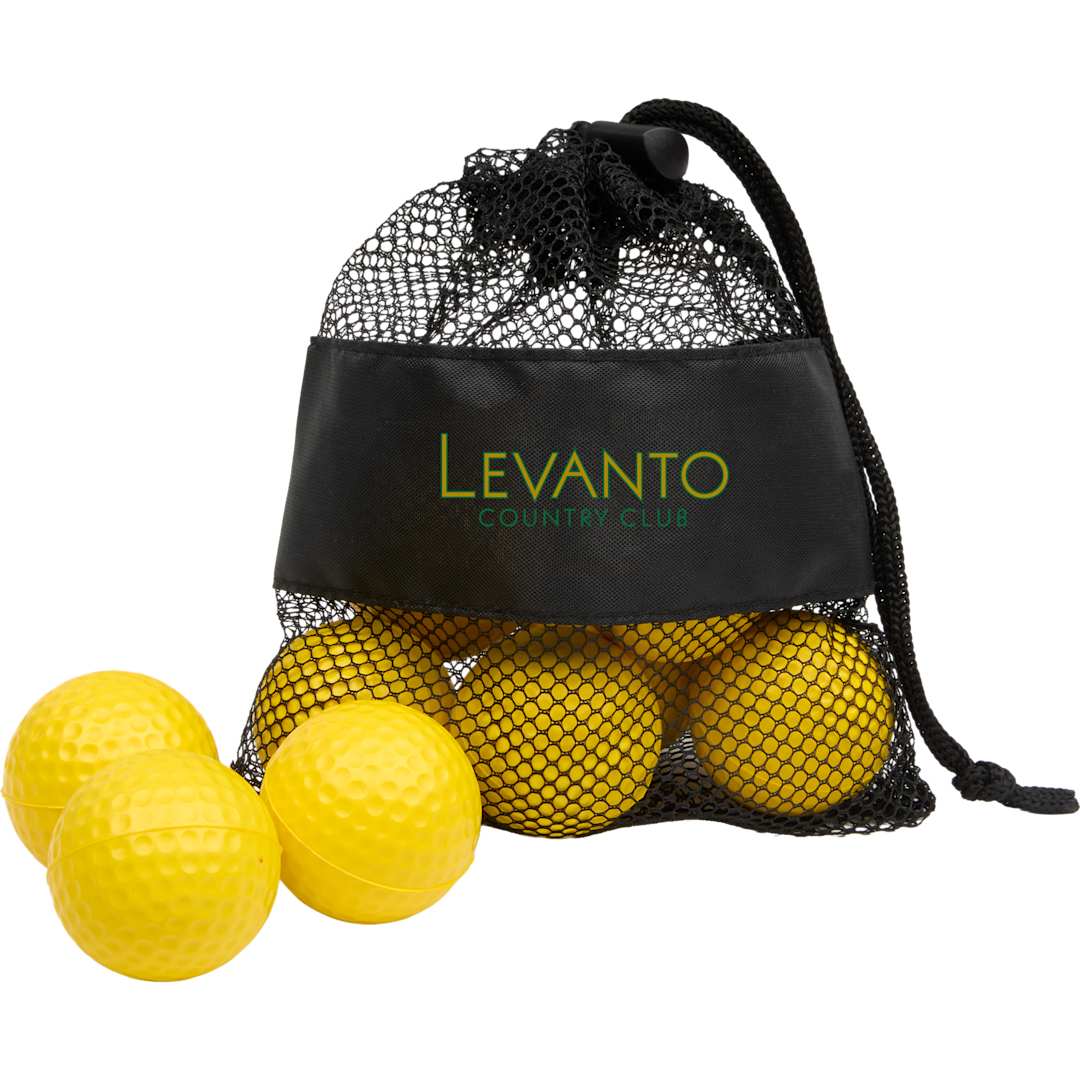 Front View of Yellow Golf Practice Balls with Mesh Pouch