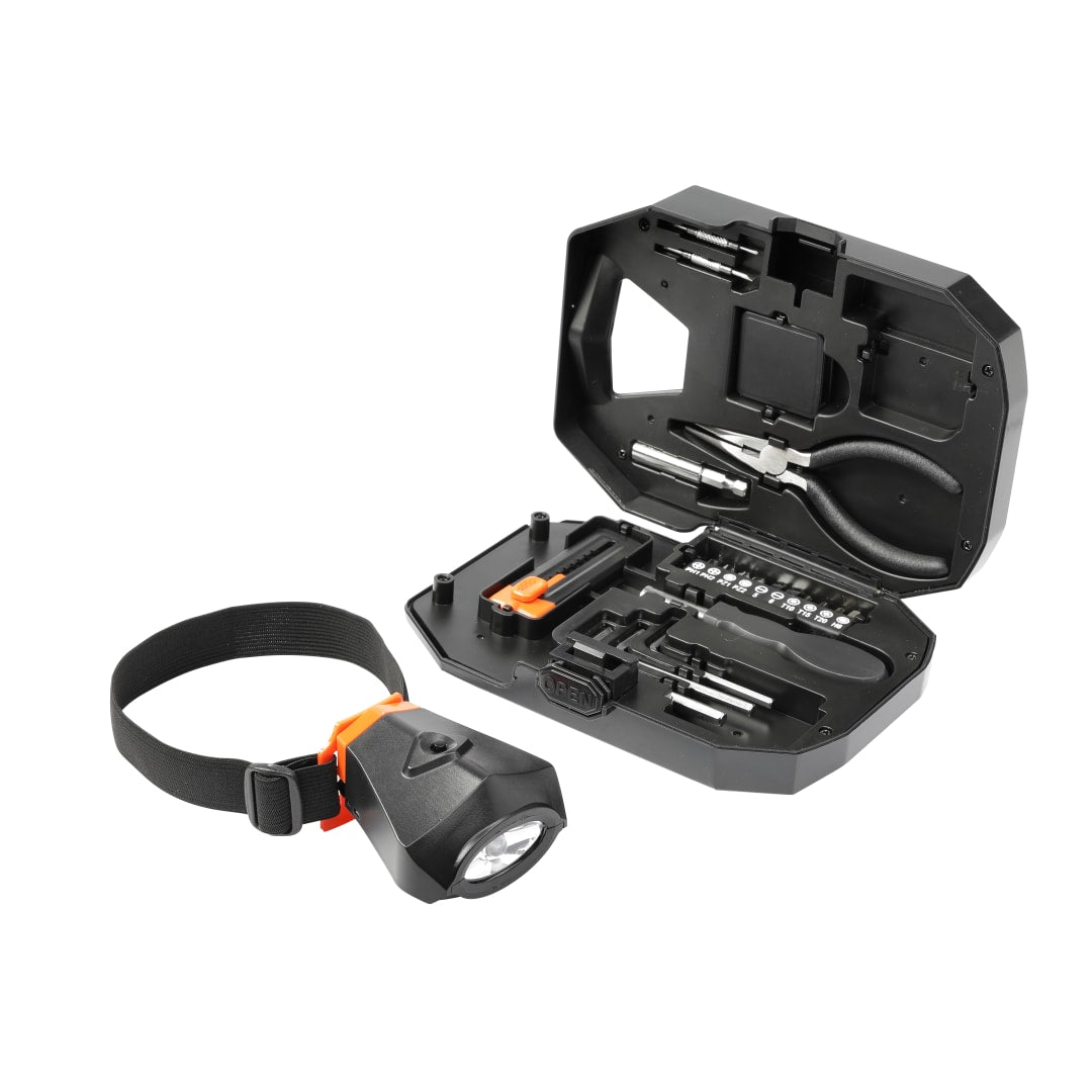 Front View of Black Built2Work Flashlight 22 Piece Tool Set