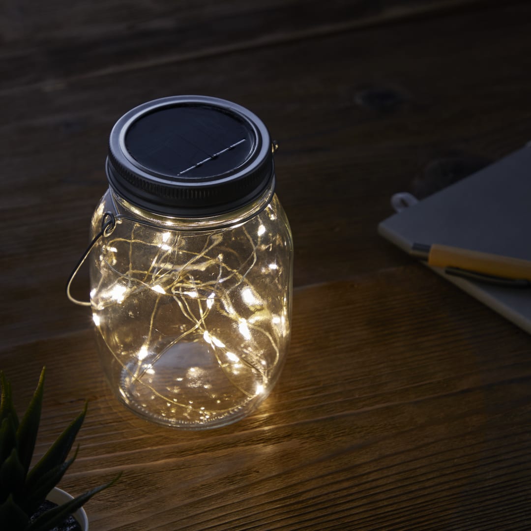 Front View of Clear Solar Power Mason Jar Light