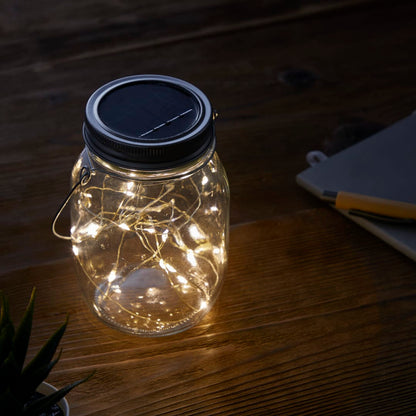 Front View of Clear Solar Power Mason Jar Light