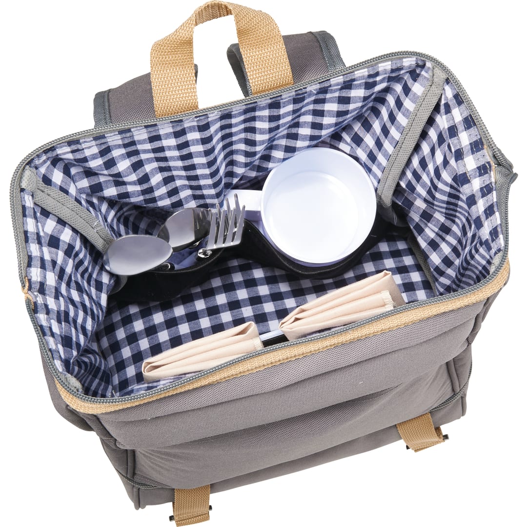 Front View of Gray Café Picnic Backpack for Two