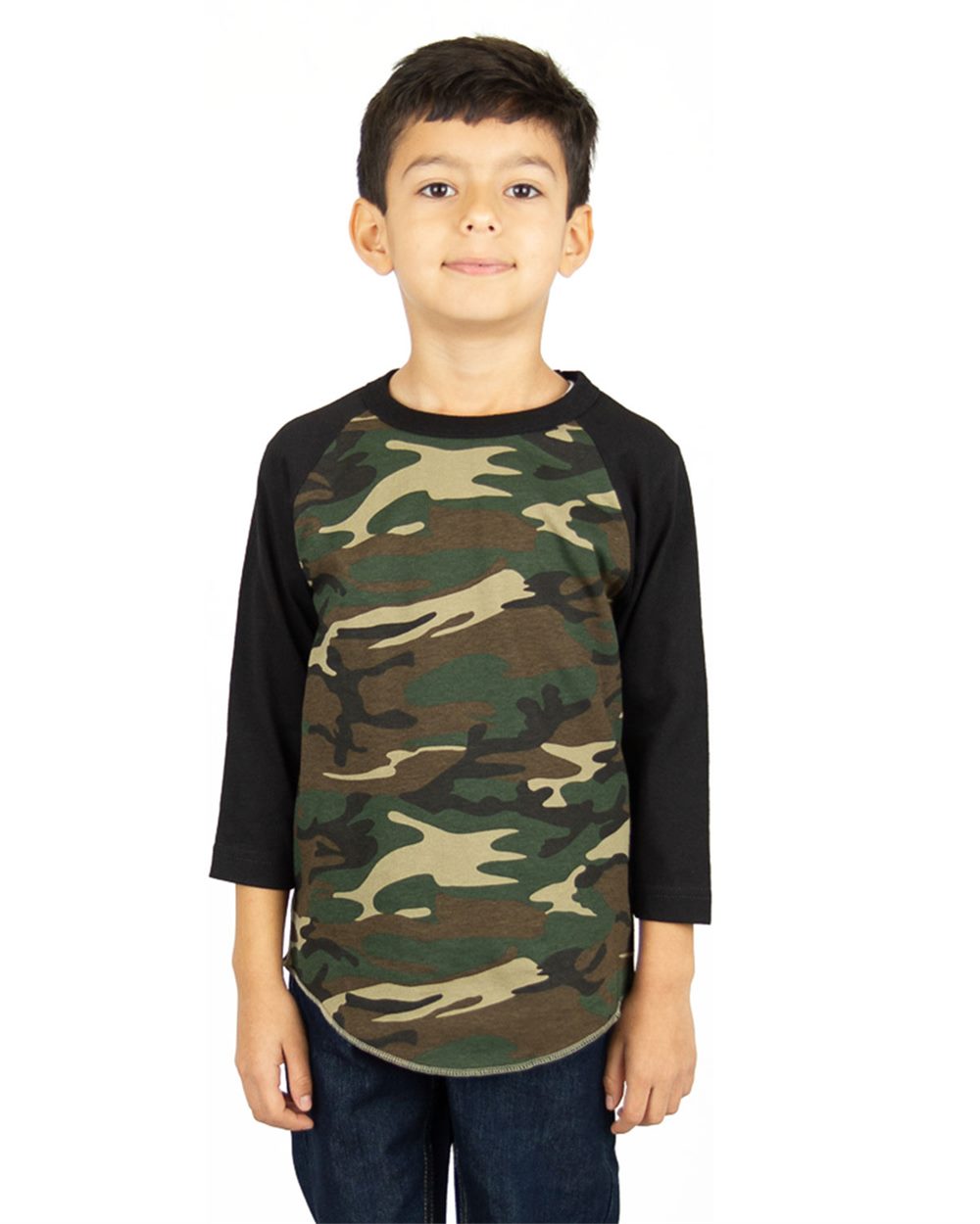 Youth Three-Quarter Sleeve Camo Raglan T-Shirt - SHRAGCY