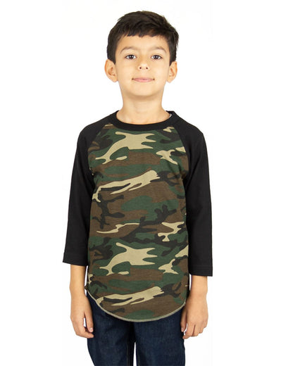 Youth Three-Quarter Sleeve Camo Raglan T-Shirt - SHRAGCY