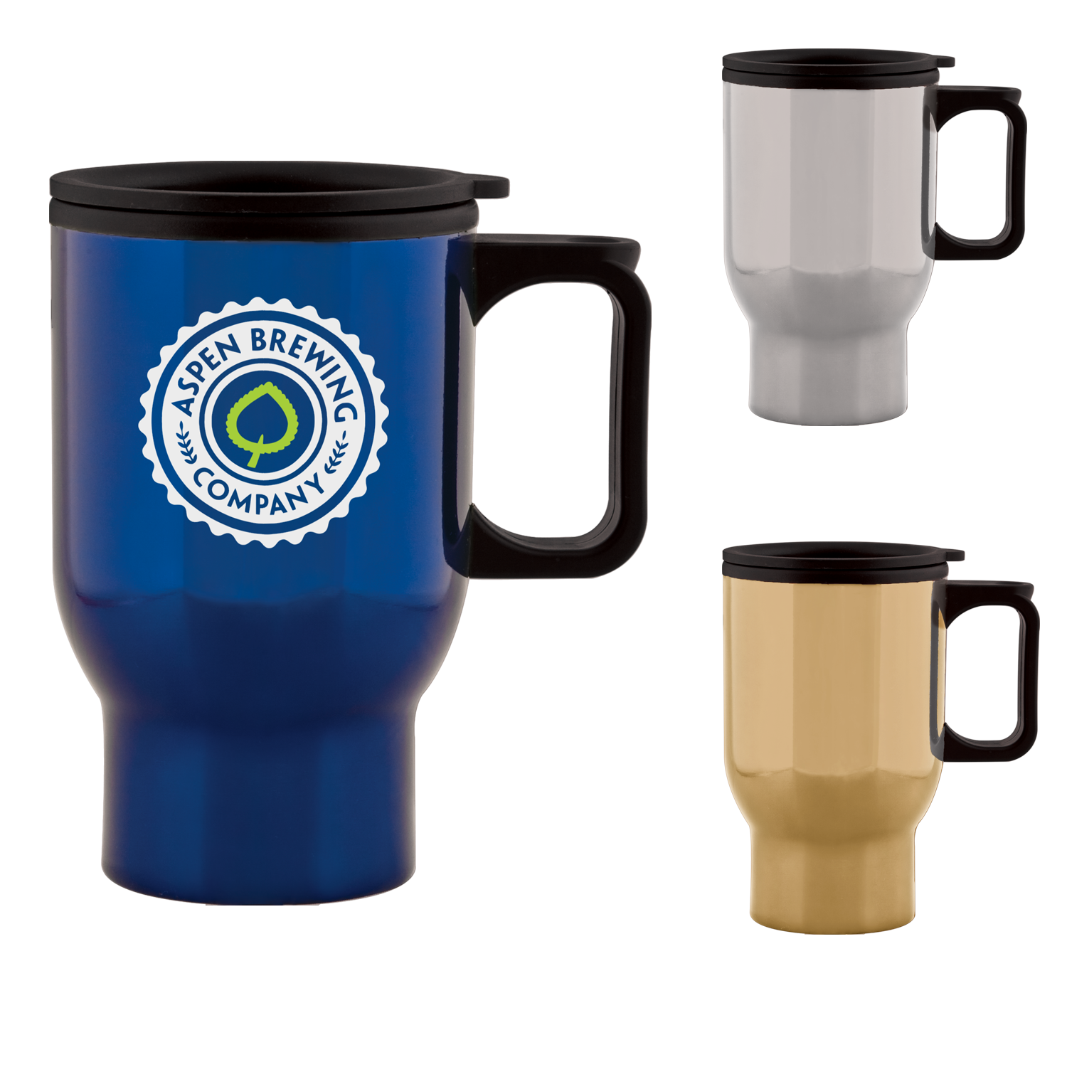 Blue 15 Oz Aspen Stainless Travel Mug