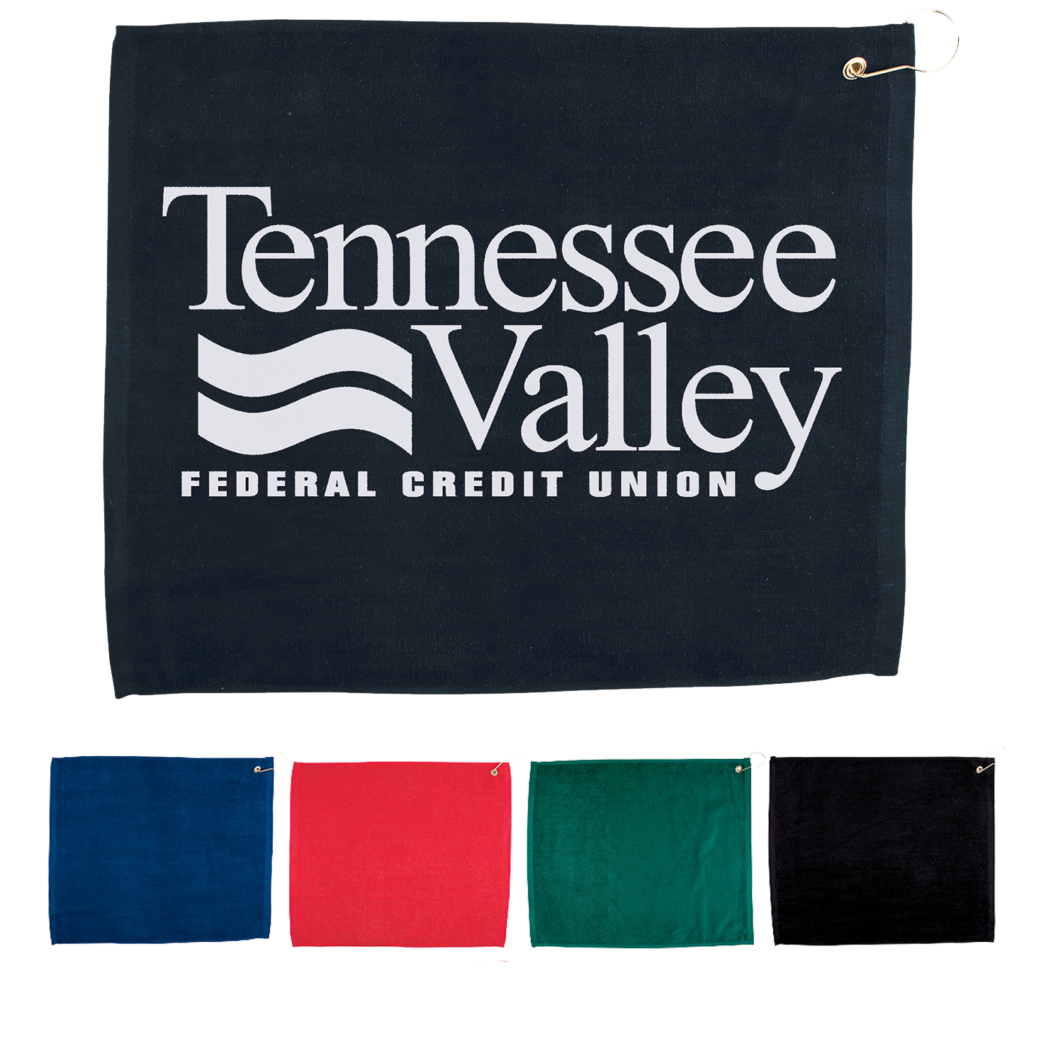 Black 15" X 18" Hemmed Golf Towel with Grommet And Hook