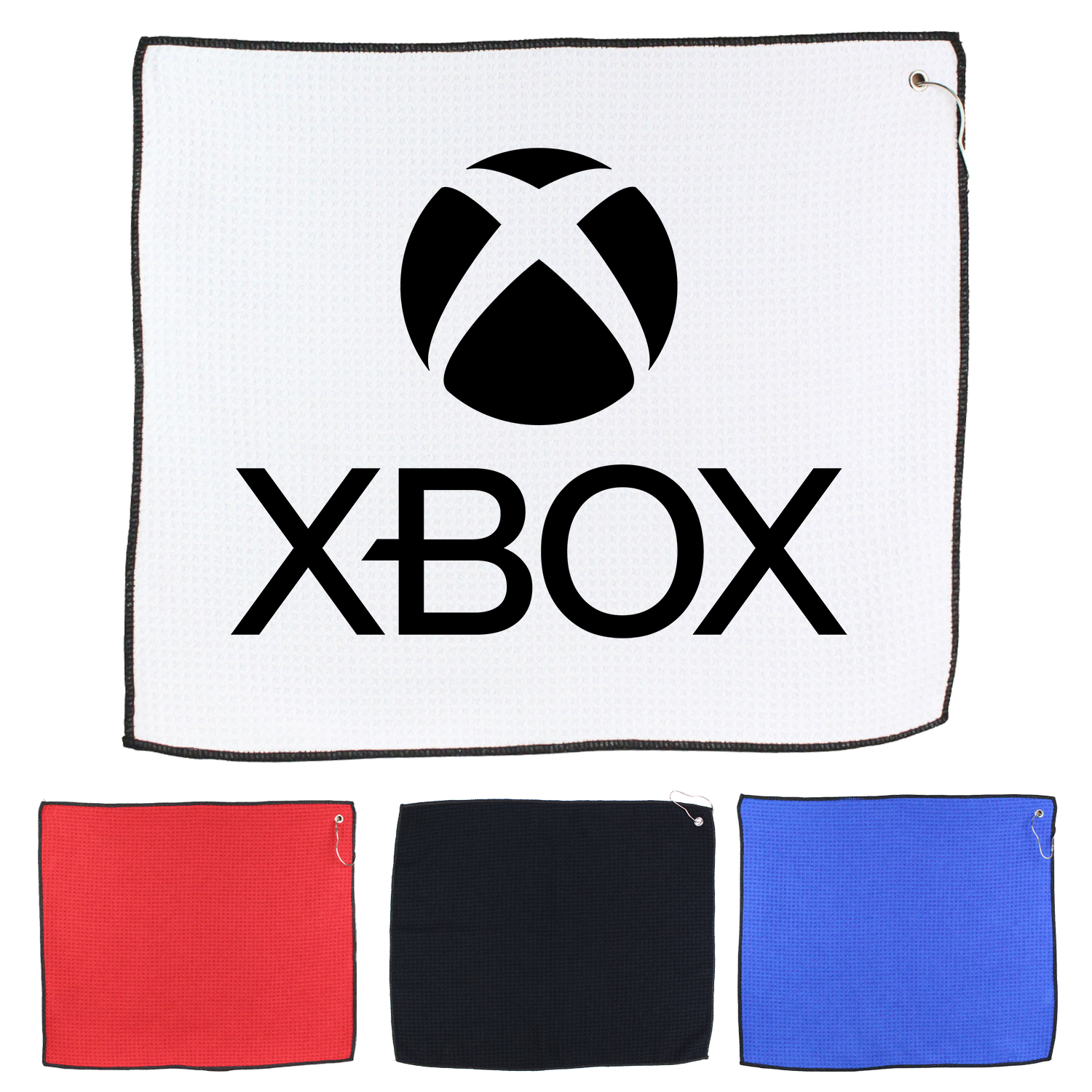 Black 15" X 18" RPET Waffle Golf Towel with Hook & Grommet