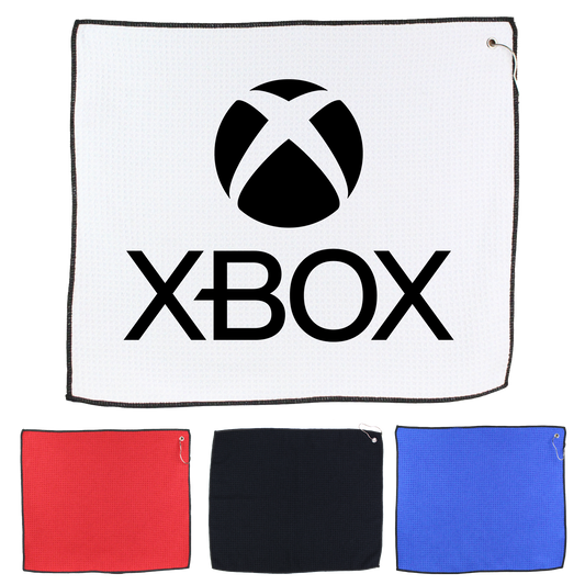 Black 15" X 18" RPET Waffle Golf Towel with Hook & Grommet