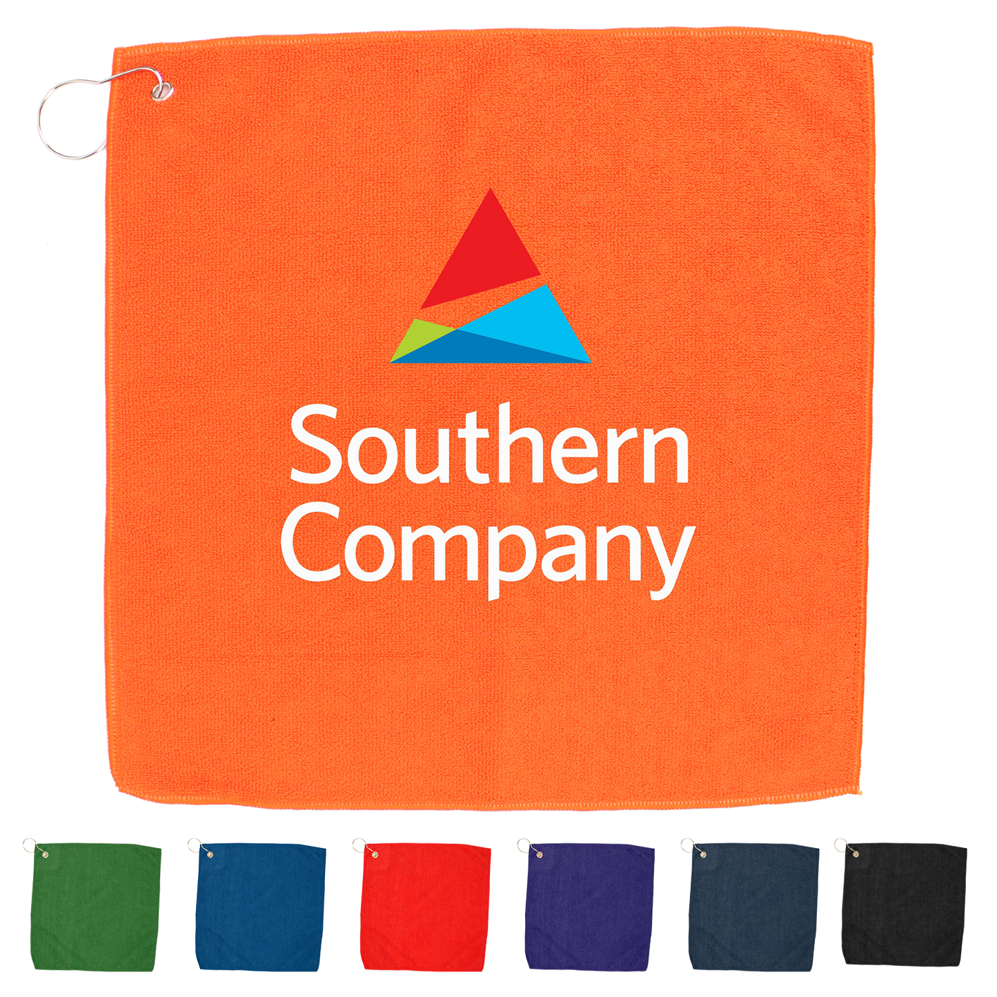 Black 15" X 15" RPET Hemmed Golf Towel with Hook & Grommet