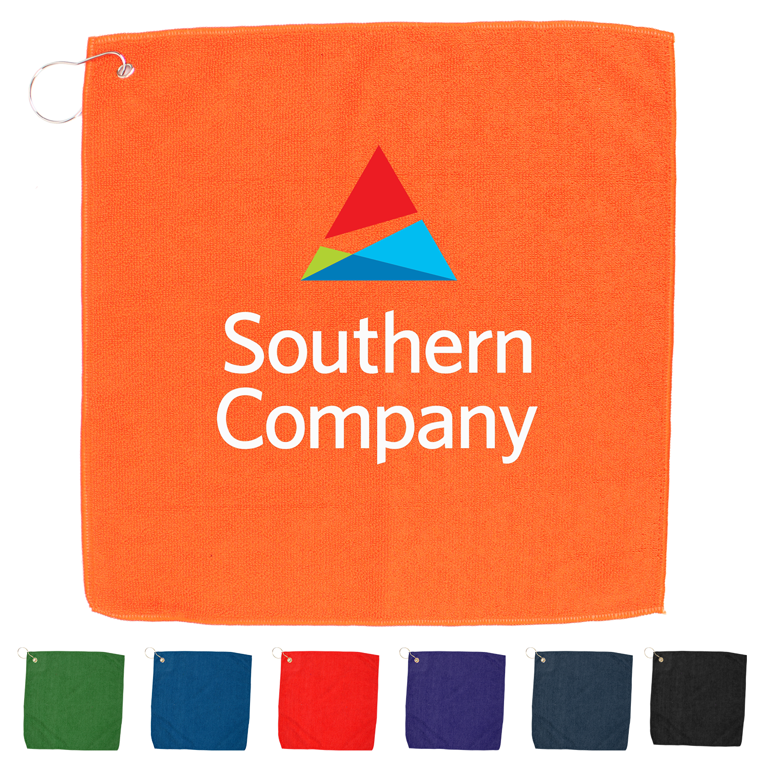 Black 15" X 15" RPET Hemmed Golf Towel with Hook & Grommet