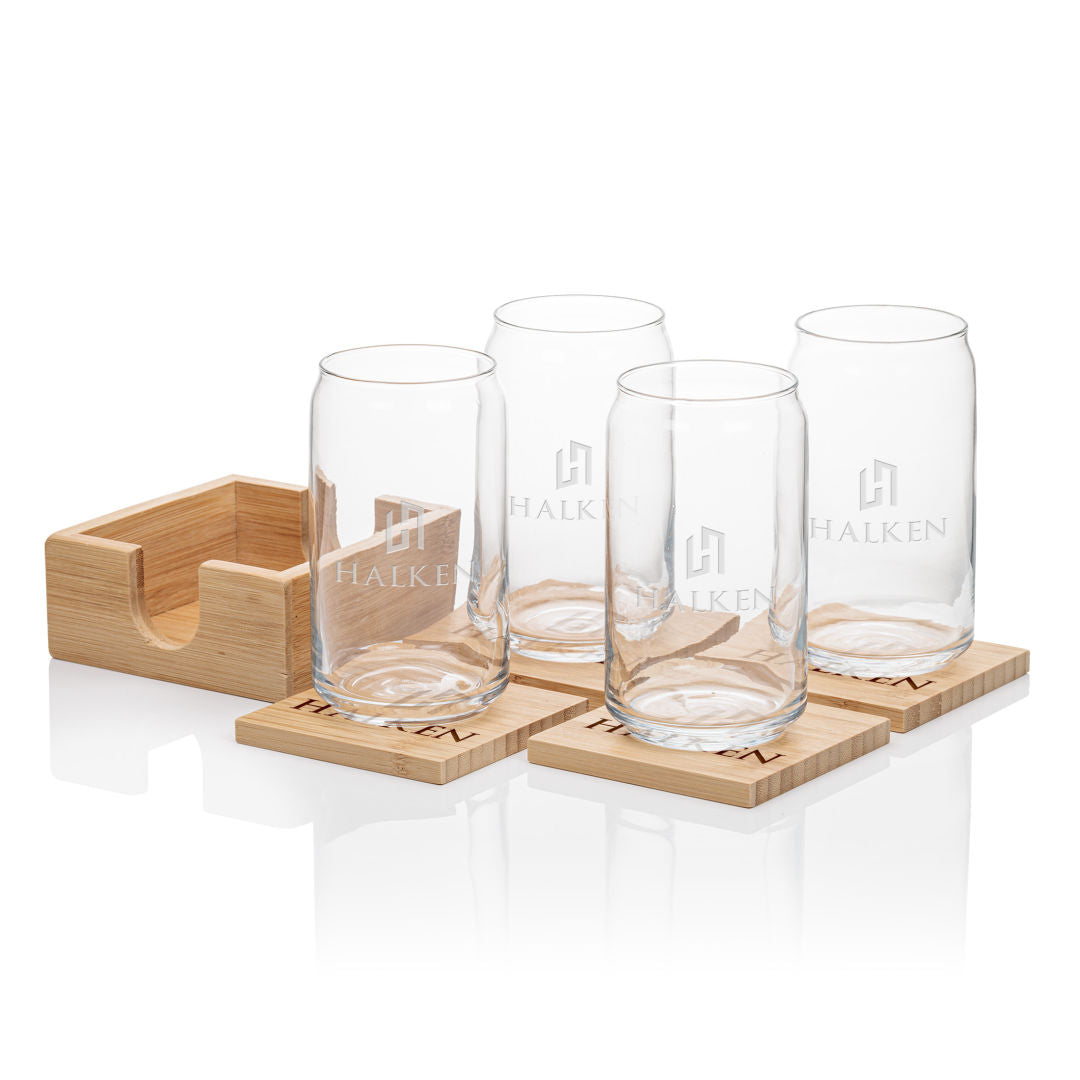 Bamboo Coaster Gift Set - Beer Can