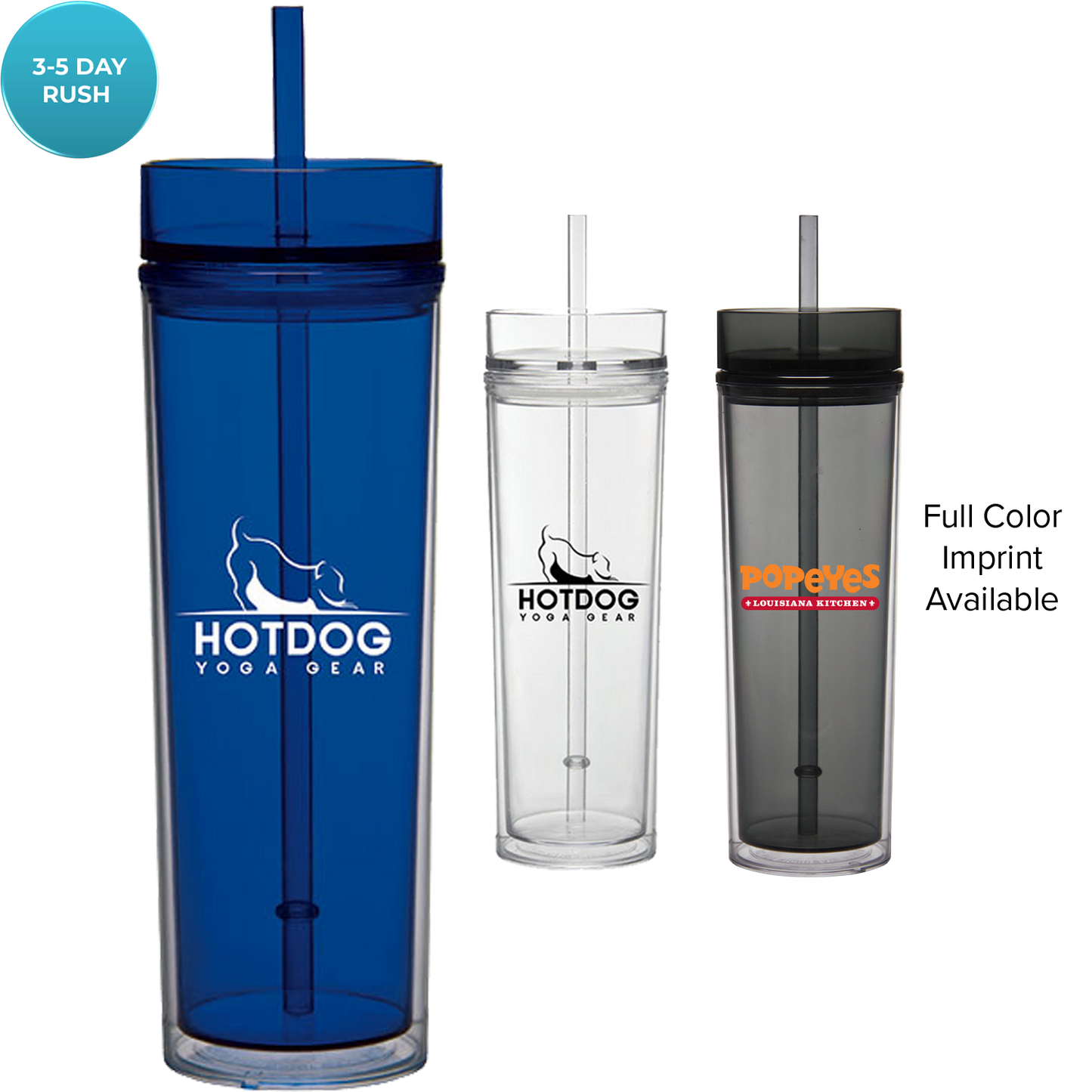 Blue 16 Oz Tube Tumbler With Straw