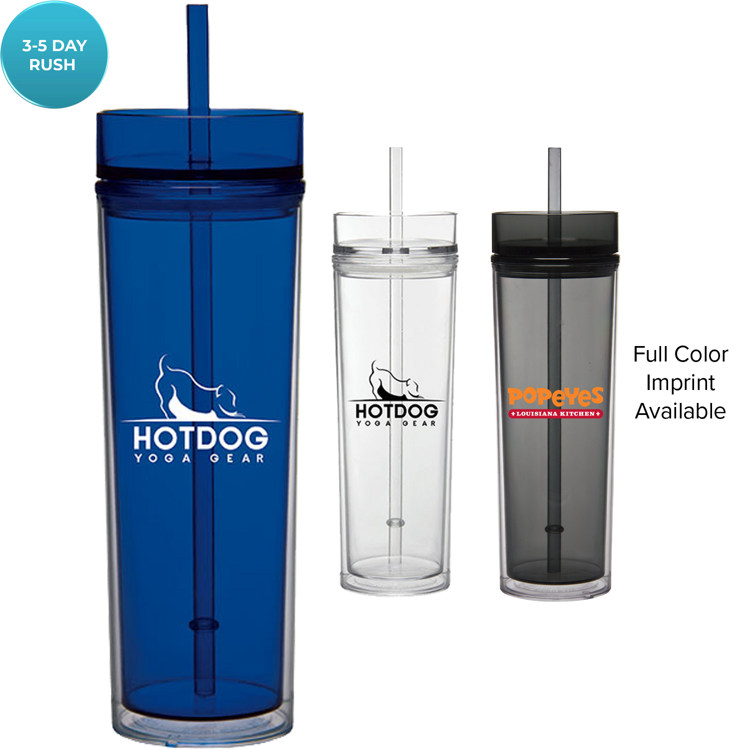 Blue 16 Oz Tube Tumbler With Straw