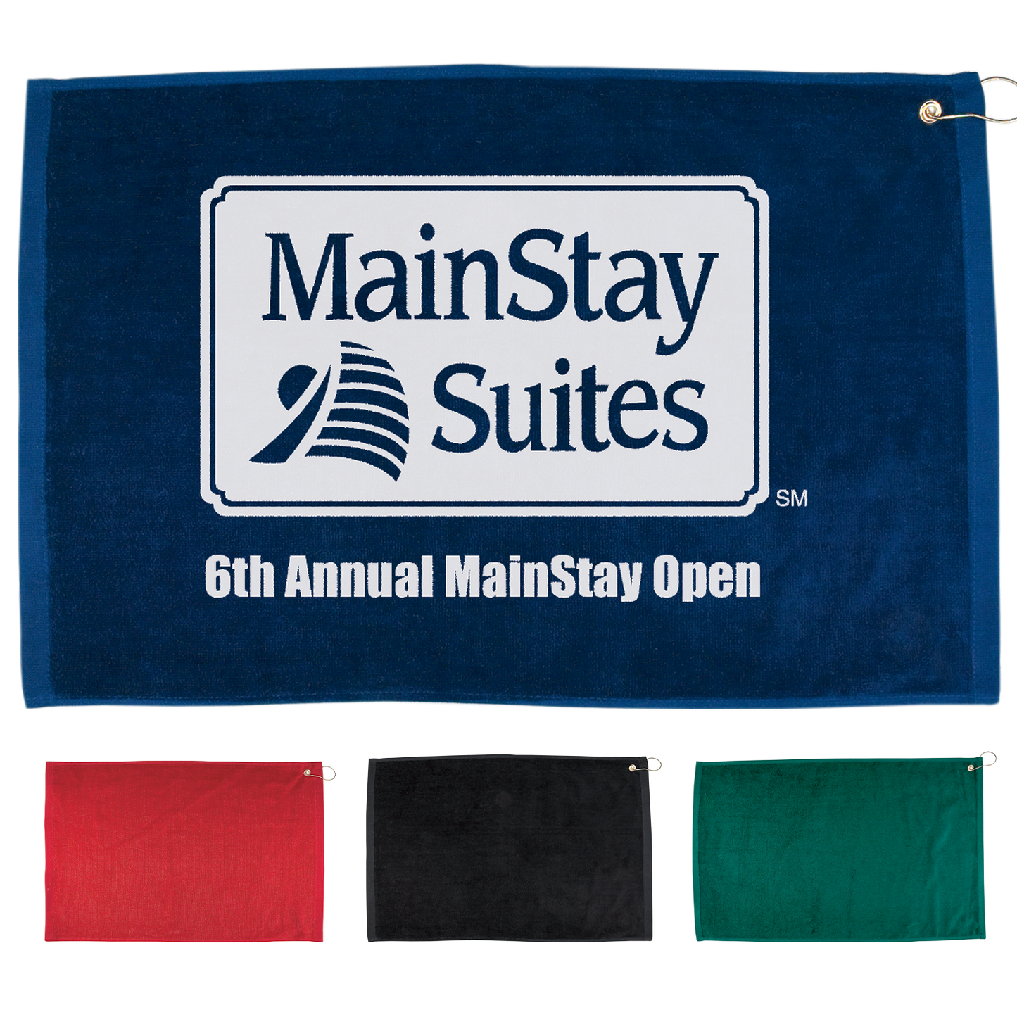 Black 16" X 25"  Hemmed Golf Towel with Grommet And Hook