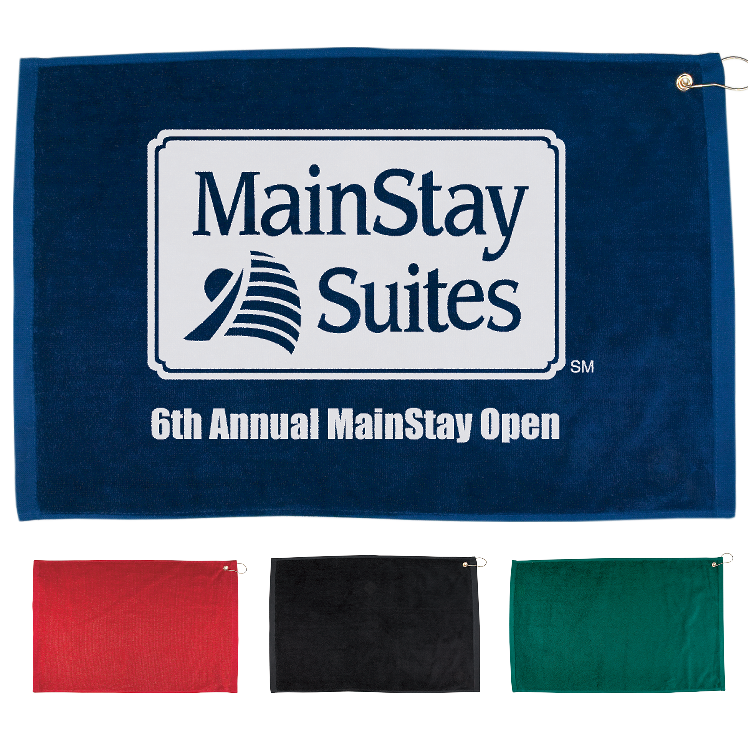 Black 16" X 25"  Hemmed Golf Towel with Grommet And Hook