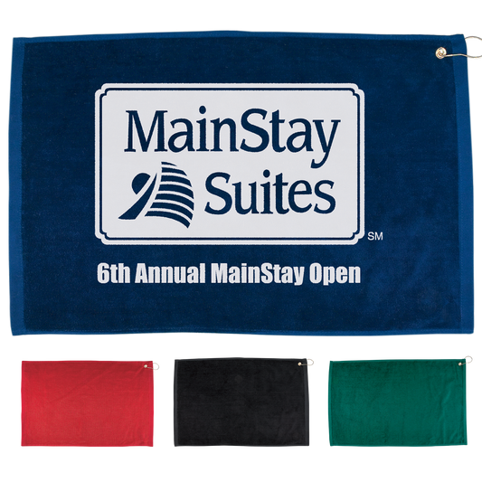 Black 16" X 25"  Hemmed Golf Towel with Grommet And Hook