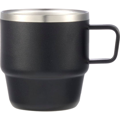 Front View of Black Doppio Stackable Recycled Mug Set 6oz