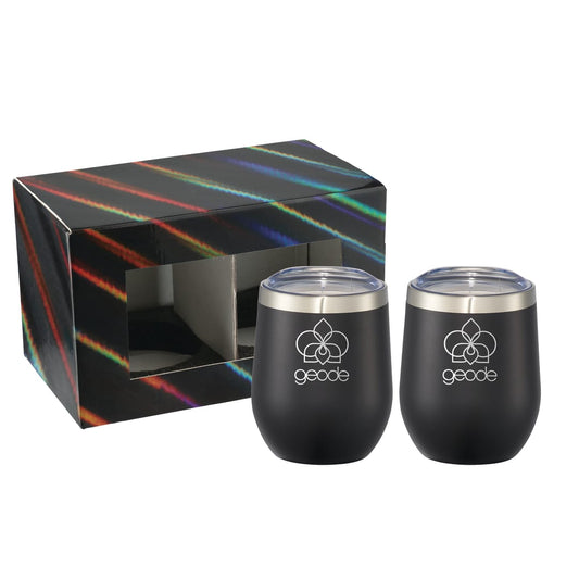 Front View of Black Corzo Cup 12oz 2 in 1 Gift Set