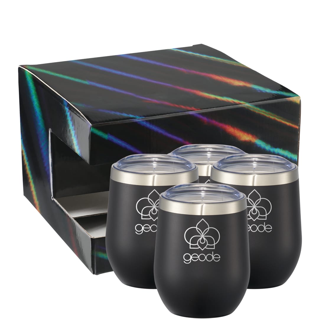 Front View of Black Corzo Cup 12oz 4 in 1 Gift Set
