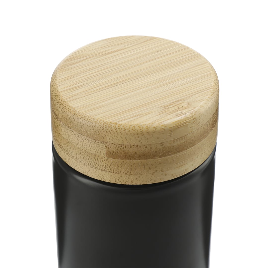 Front View of Black Arlo Ceramic Tumbler with Bamboo lid 11oz