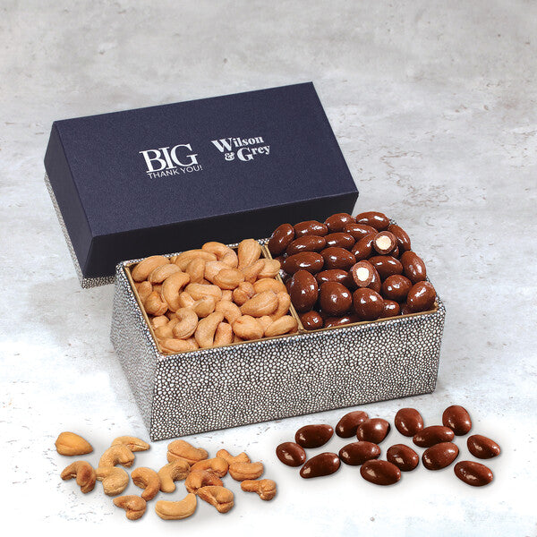 Chocolate Almonds & Cashews in Navy & Silver Gift Box