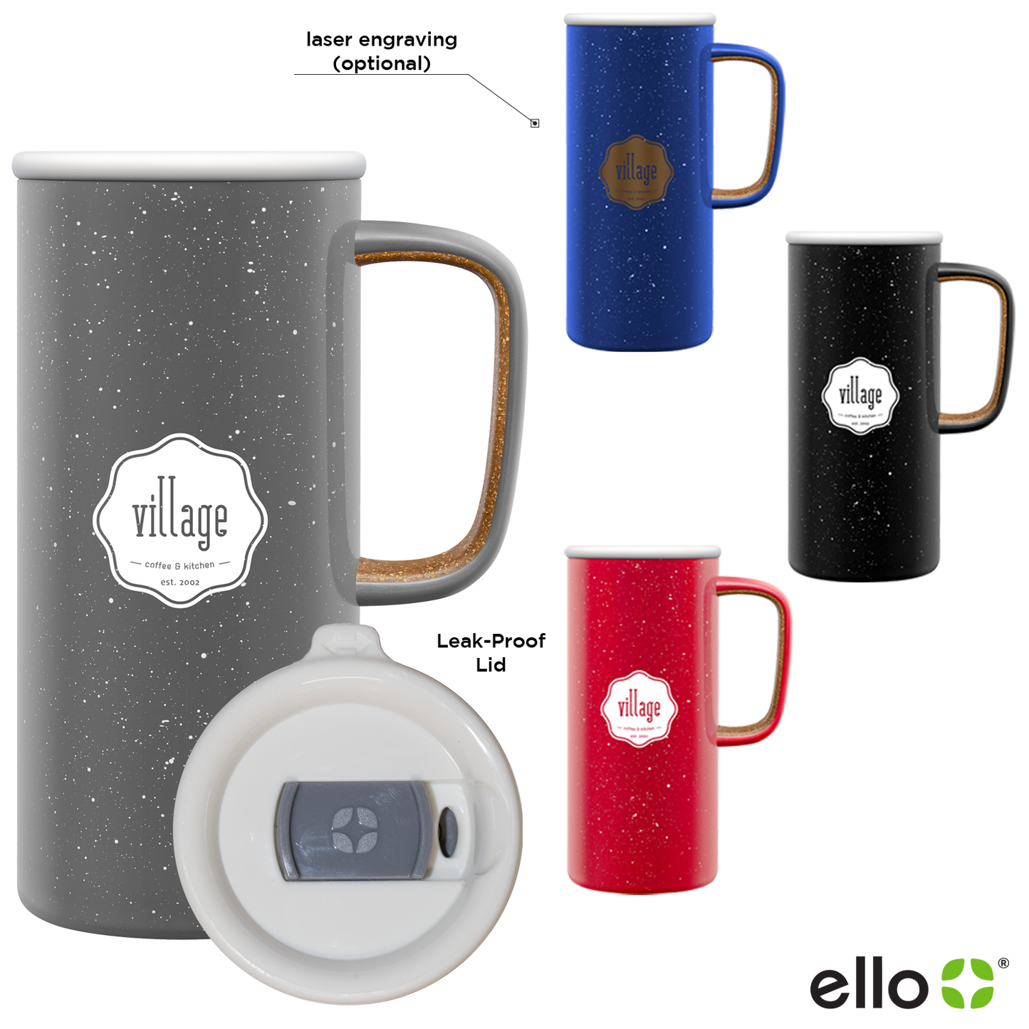 Black 18 Oz Ello Campy Vacuum Stainless Mug