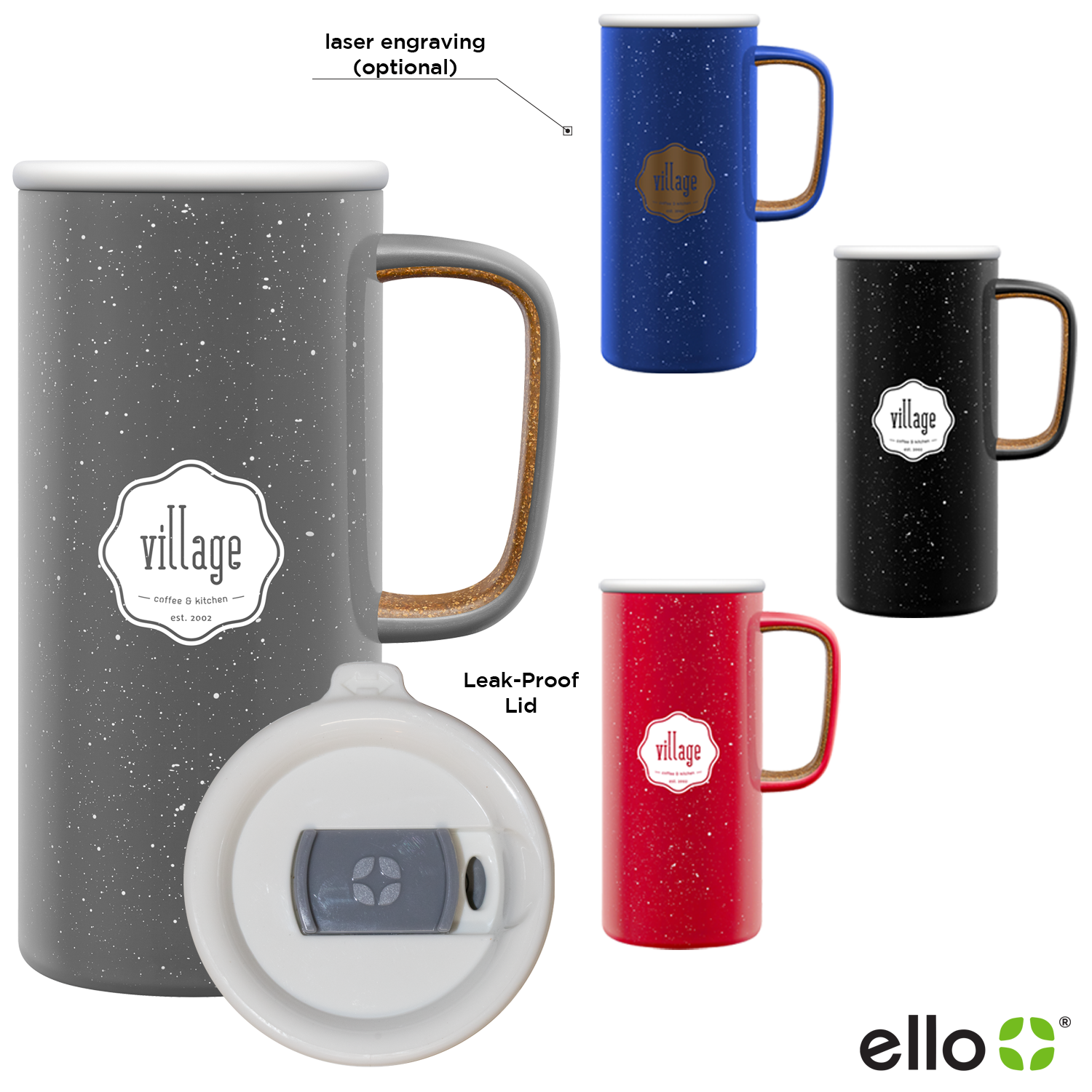 Black 18 Oz Ello Campy Vacuum Stainless Mug