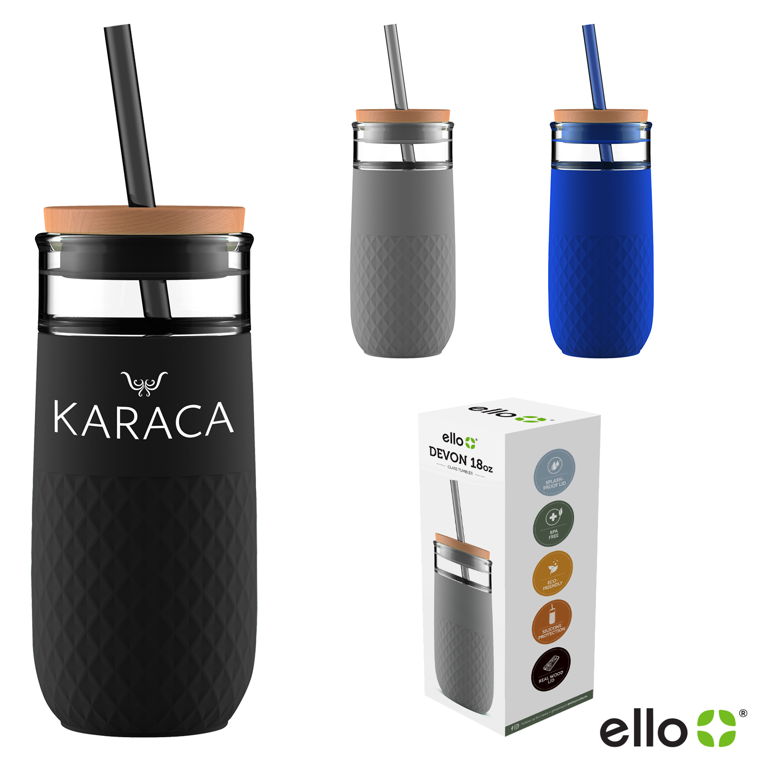 Black 18 Oz Ello Devon Glass Tumbler